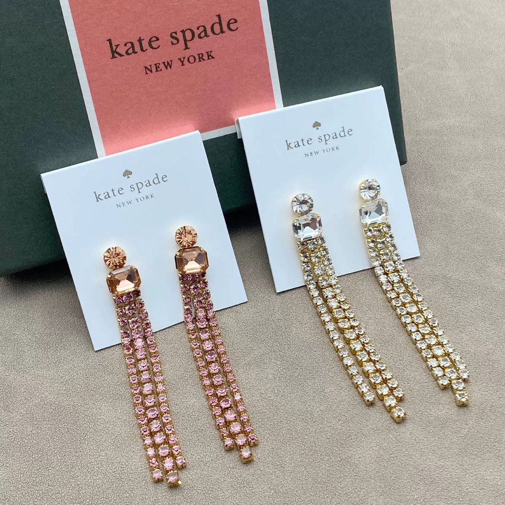 kate spade Long Tassel Zircon Earrings Slim Face Silver Needle